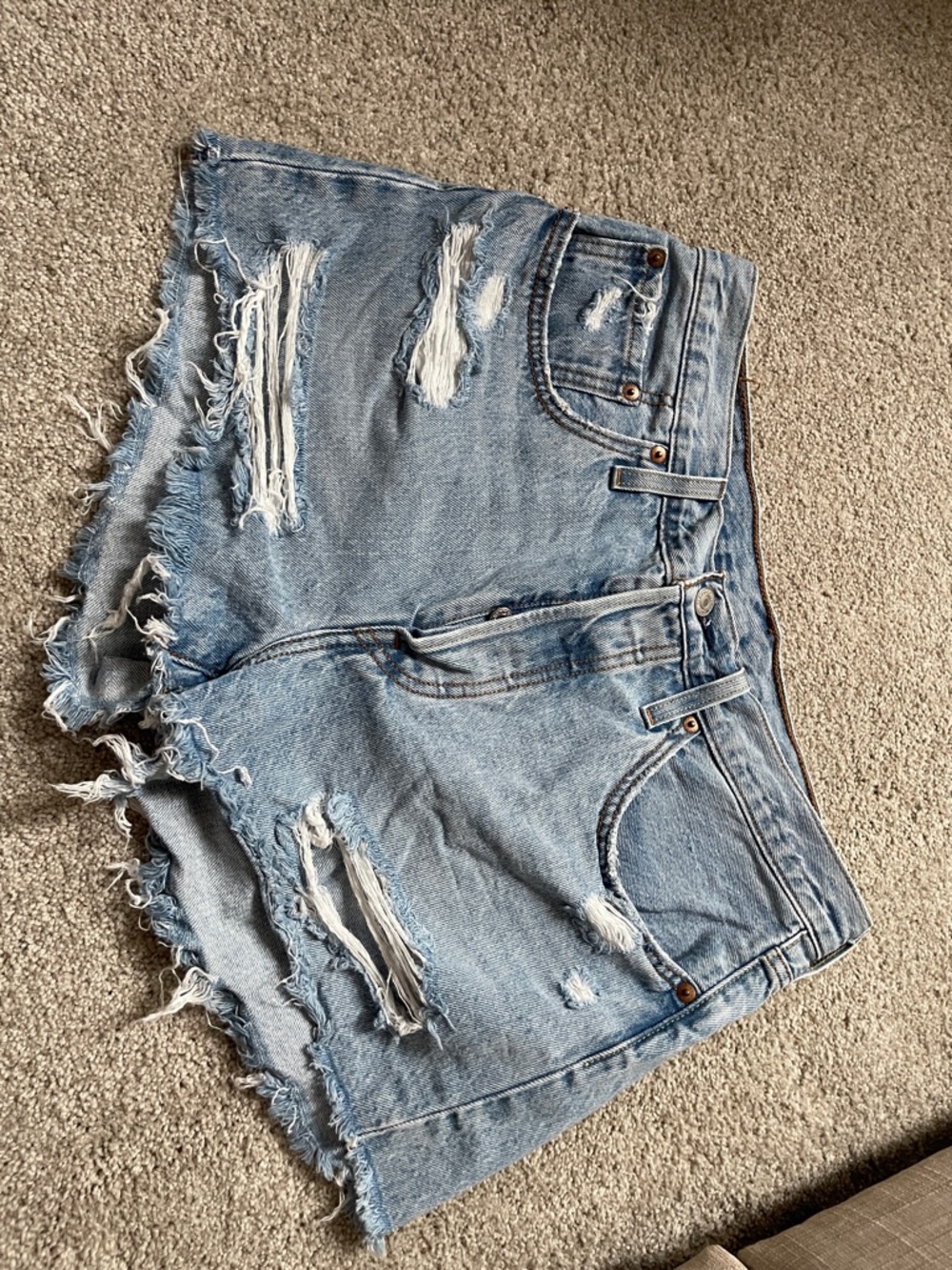 Levi's Light Blue Distressed Ripped Denim Shorts